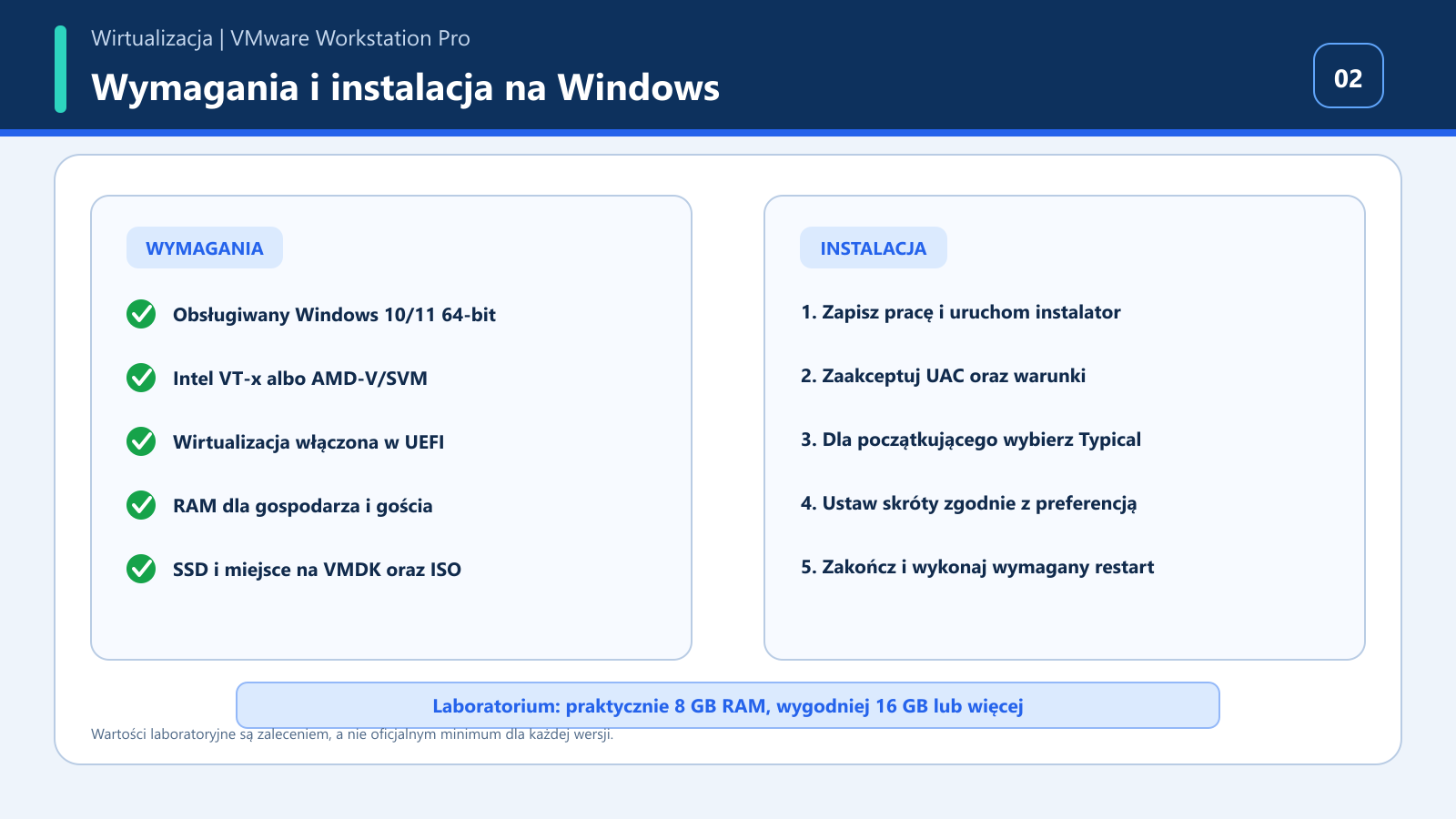 Wymagania VMware Workstation Pro oraz kolejne kroki instalacji na Windows
